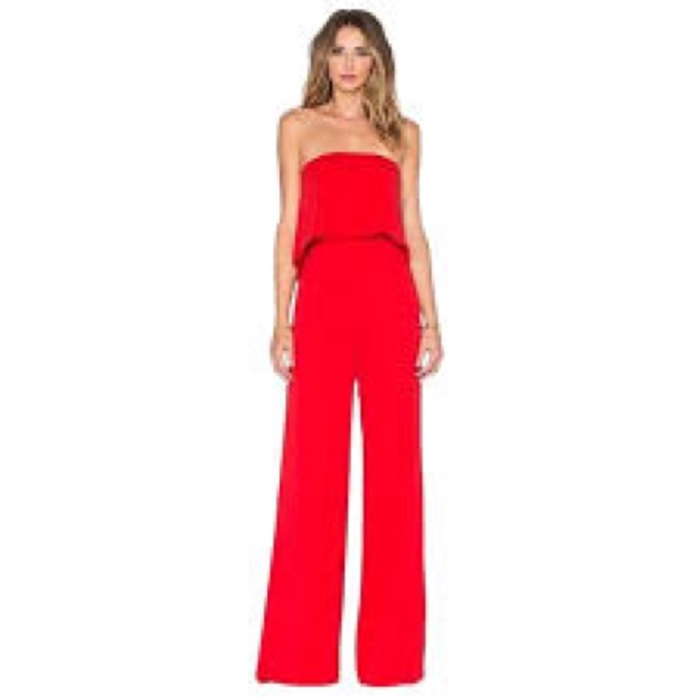 Jay Godfrey Red Strapless Jumpsuit Valentine’s Party Event Revolve Wide Leg